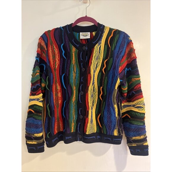 Aklanda Australia Coogi Style Pure New Wool Cardigan Sweater Vibrant  Sz S - Picture 1 of 10